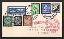 1934 (29 Sep) Germany, Graf Zeppelin airship airmail postcard from Friedrichshafen to Recife (Brazil), Flight to South America 1934 'Friedrichshafen - Recife' (Sieger 277 Ab, CV $115)