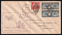 1929 United States, First Flight San Juan - Paramaribo, Airmail cover, Miami - Georgetown (British Guiana) franked by Mi. 279, 2x 300