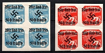1938 Occupation of Rumburg Sudetenland, Germany, Blocks of Four (Mi. 25 - 26, CV $110)