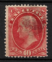 1873 10c Jefferson, Official Mail Stamp 'Executive', United States, USA (Scott O14, Carmine, Canceled, CV $1,000)