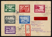 1941 Registered cover franked with the complete Reichspost Fellowship Charity Issue. Posted in Gra