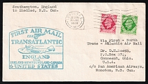 1939 Great Britain, First Flight Trans-Atlantic, England via Ireland - Newfoundland - Canada to USA, Airmail cover, London - Conneaut, franked by Mi. 207X, 280X