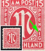 1945-46 15pf British and American Zones of Occupation, Germany (Mi. 24 I, '1' for 'I' in 'PFENNIG', MNH)