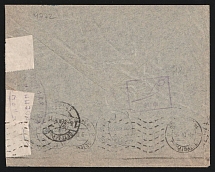 1915 Petrograd Censorship, WWI Censored cover from Petrograd to Kopenhagen with violet oval censor handstamp 'Opened military censorship' and violet boxed '#16'