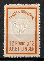 1946 12pf Ettlingen, Poland, Polish DP Camp, Displaced Persons Camp (Wilhelm 5 A, COLORLESS Eagle, CV $330)