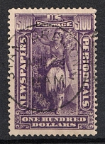 1896 100D Statue of Freedom, Newspaper and Periodical Stamp, United States, USA (Scott PR125, Canceled, CV $300)