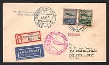 1936 (1 Aug) Germany, Hindenburg airship airmail Registered cover from Berlin to New York (United States), Flight to North America 'Frankfurt - Lakehurst' (Sieger 428 D, CV $360)