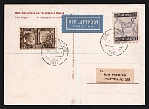 1943 (22 Nov) Third Reich, Germany, Airmail Postcard from Gorizia (Italy) to Hamburg (Germany) franked with Mi. 625, 857