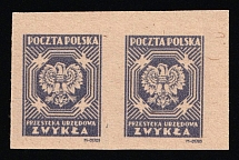 1945 (5zl) Republic of Poland, Official Stamps, Pair (Fi. U21 I xP3, Proofs)