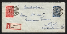 1924 (13 Mar) Weimar Republic, Germany, Registered Cover Salzungen - Kiel (Mi. 352, 353, CV $60)