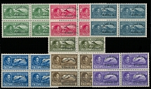 Worldwide Pioneer Flights - Albania - 1931, First Flight Tirana - Rome, black arch overprints on air post stamps of 1930, 5q-3fr, complete set of seven, blocks of four,