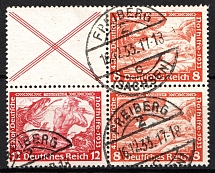 1933 Third Reich, Germany, Wagner, Se-tenant, Zusammendrucke, Block of Four (Mi. W 51, W 55, Used, CV $150)