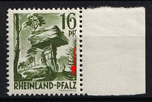 1947-48 16pf Rhineland-Palatinate, French Zone of Occupation, Germany (Mi. 6 PF II, White Spot over 'Z' in 'PFALZ', Margin, MNH)