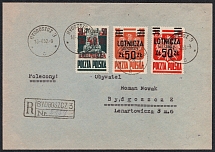 1952 (18 Apr) Republic of Poland, Registered cover from Bydgoszcz franked with full set (Fi. 441 - 442 a, b, Signed)