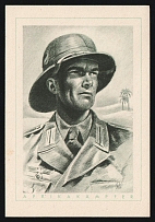 'Afrika Korps, African Fighters, Pith Helmet, German Wehrmacht', Nazi Germany, WWII Third Reich Propaganda, Postcard, Mint