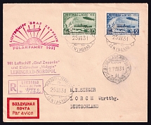 1931 (25 Jul) USSR Russia Airmail Polar cover, 'Graf Zeppelin' and icebreaker 'Malygin', Leningrad - Lorch, paying 2R 35k with red Polar flight handstamps