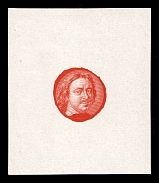 1913 1k Peter the Great, Romanov Tercentenary, Portrait only die proof in dark coral, printed on chalk surfaced thick paper