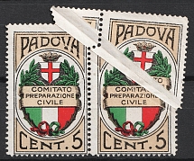 Civil Training Commission, Military, Padua, Italy, Stock of Cinderellas, Non-Postal Stamps, Labels, Advertising, Charity, Propaganda, Pair ('Accordion', Foldover, Pre-Printing Paper Fold, #569)