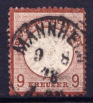 1872 9kr German Empire, Large Breast Plate, Germany (Mi. 27 c, Certificate, Canceled, CV $2,210)