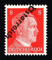 1945 VIENNA Local Issue 8pf, Austria, Overprint on Hitler's head (Mi. 662 var, INVERTED Overprint, MNH)