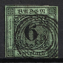 1851 6kr Baden, German States, Germany (Mi. 3 a, Used, CV $140)