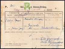 1945 Certificate of Delivery, People's Сourt in Perechyn, Carpatho-Ukraine, Cover document franked with 40f