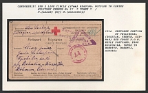 1916 Response Portion of Trilingual (Russian, French, German) Red Cross P.O.W. Reply Postcard, from Kolcugina, Tomsk to Bohutin, Bohemia, Austria. TOMSK Censorship: red 2 line circle (27 mm) reading, outside to centre