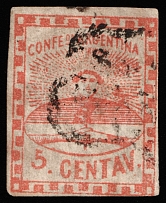 1858 5c Argentina, South America (SG 1a, Canceled, CV $50)