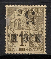 1886 5c on 1fr New Caledonia, French Colonies (Mi. 10, INVERTED Overprint)