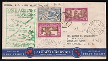 1940 New Caledonia, French Colonies, First Flight to the USA, Airmail cover, Noumea - New Jersy, franked by Mi. 148, 166, 210