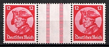 1933 6pf Third Reich, Germany, Gutter Pair, Zusammendrucke (Mi. WZ 10, CV $60)