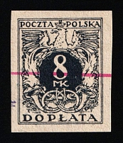 1921 8mk Second Polish Republic, Official Stamp (Fi. D41, Proof, Signed)