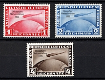 1933 Third Reich, Zeppelins, Germany, Airmail (Mi. 496 - 498, Full Set, CV $1,560)