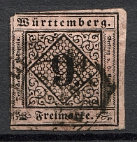 1851-52 Wurttemberg Germany 9 Kr (CV $50, Cancelled)