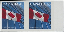 Canada - Modern Errors and Varieties - 1998, Flag over the Building, 45c multicolored, stamp size 20x24mm, right sheet margin horizontal imperforate pair, full OG, NH, VF, C.v. $450, Unitrade C.v. CAD$750, Scott #1362c…