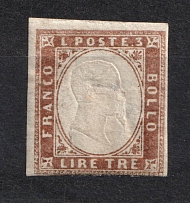 1855-63 3L Sardinia, Italy (Mi. 15, CV $460)