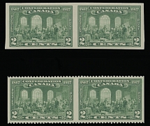 Canada - 60th Anniversary of the Confederation - 1927, Fathers of Confederation, 2c green, horizontal imperforate pair and horizontal pair imperforate vertically, full OG, NH, VF, approximately 250 pairs of each error exist, C.v. …