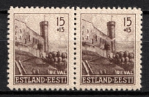 1941 15k+15k German Occupation of Estonia, Germany, Pair (Mi. 4 II, Tower Broken, Signed, CV $70, MNH)