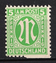 1945 5pf British and American Zones of Occupation, Germany (Mi. 3 var, MISSING Part of Perforation, MNH)
