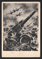 1942 'German air raid on English anti-aircraft position', Propaganda Postcard, Third Reich Nazi Germany