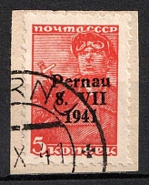 1941 5k on piece Parnu Pernau, German Occupation of Estonia, Germany (Mi. 5 I, Canceled, CV $80)