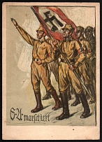1931 'SU on the march' NSDAP Rare Early Propaganda, Propaganda Postcard, Third Reich Nazi Germany