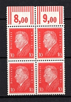 1928 10pf Third Reich, Germany (Control Numbers, Block of Four, Mi. 413 W OR, CV $250, MNH)