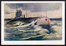1944 'Submarine on a combat course' WWII, Soviet Propaganda, USSR, Russia postcard