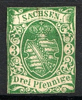 1851 3pf Saxony, Germany (Mi. 2 I, CV $650)
