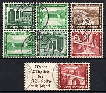 1936 Third Reich, Germany, Tete-beches, Se-tenants, Zusammendrucke (Mi. SK 29, SK 30, W 111, Used, CV $50)