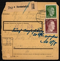 1944 Postal receipt franked with Sc 509 and 522 for package sent from Darmstadt