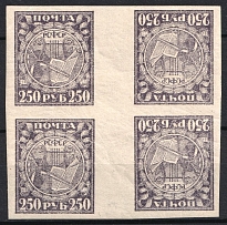 1921 250r RSFSR, Russia, Gutter Tete-beche Block of Four (CV $100, Signed, MNH)