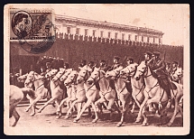 1934 (1 Mar) USSR, Russia, Illustrated postcard 'Parade on Red Square' (Gorkiy - Naples)