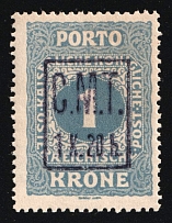 1919 1.20kr on 1kr Romanian Occupation of Kolomyia CMT, Ukraine (Kramarenko 42, Certificate)